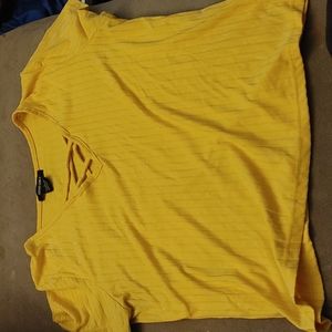 Yellow ribbed cropped  tee with criss crossing detailing